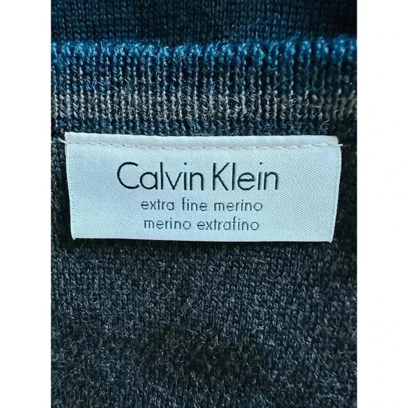 Calvin Klein 100% Extra Fine Merino Wool Sweater Mens XL Blue V-Neck - Picture 5 of 6